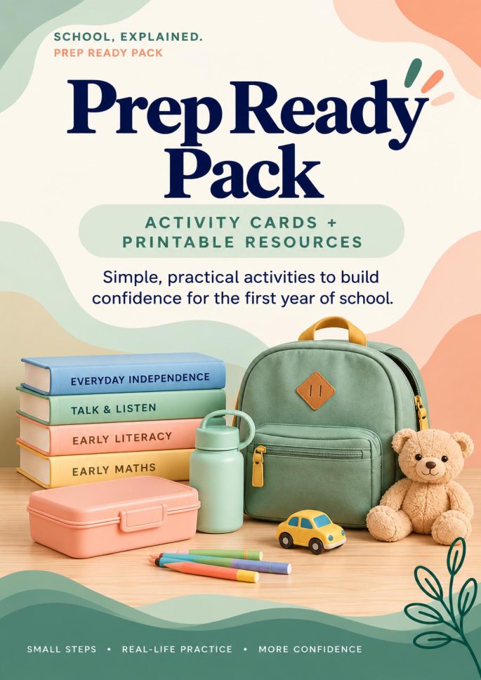 Prep Ready Pack cover with school bag, lunchbox and school supplies
